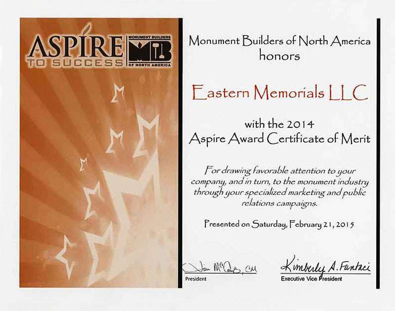 Aspire Award Certificate of Merit – 2014