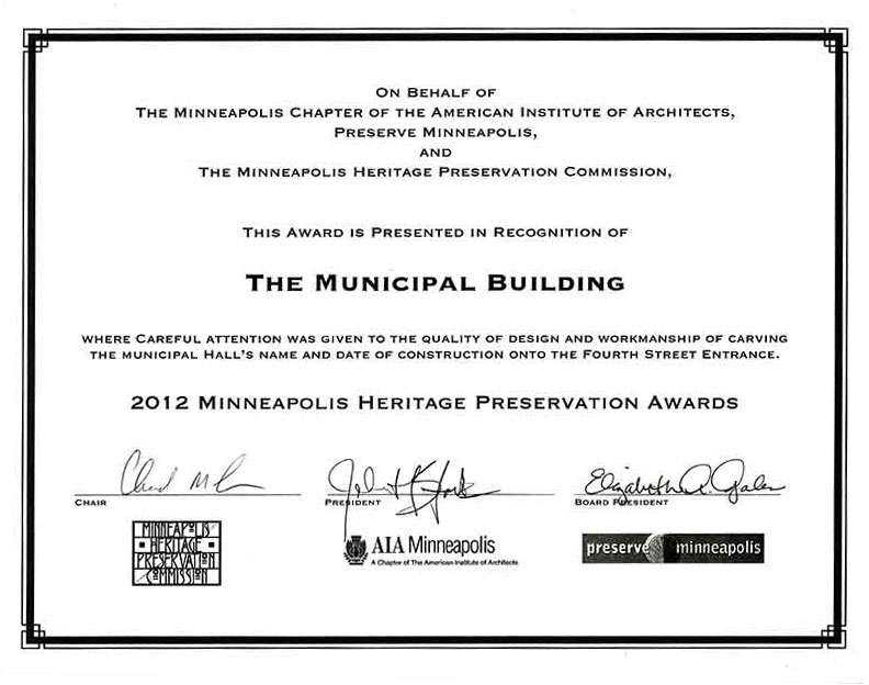 Minneapolis Heritage Preservation Award – 2012