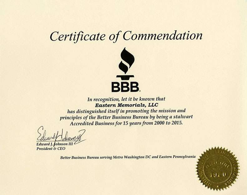 Better Business Bureau® Certificate of Commendation